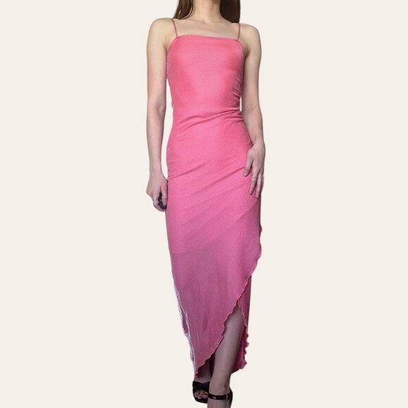Y2k/90s vintage Finesse USA shimmery pink cami asymmetric prom semi-formal dress - Picture 5 of 8